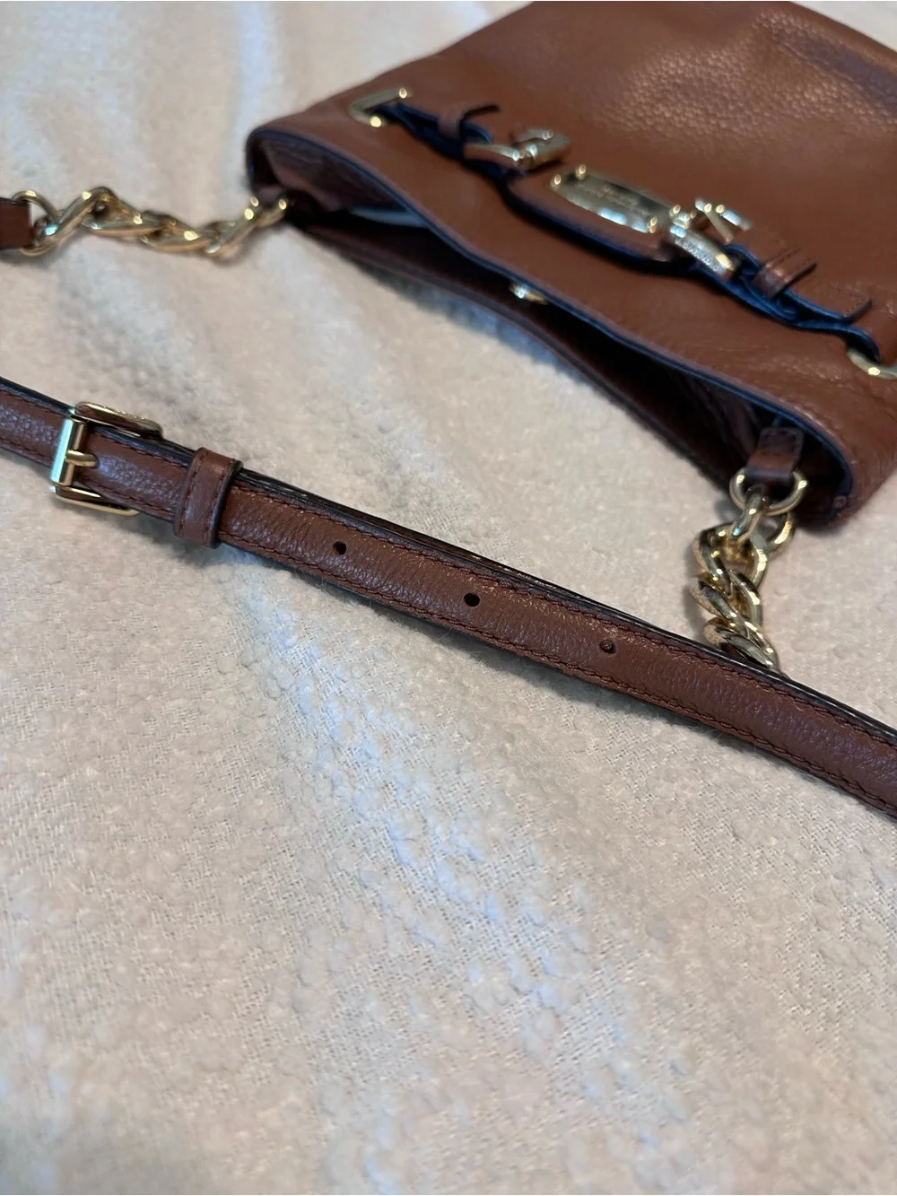 Michael Kors Cognac Pebbled Leather Crossbody Bag with Gold Hardware